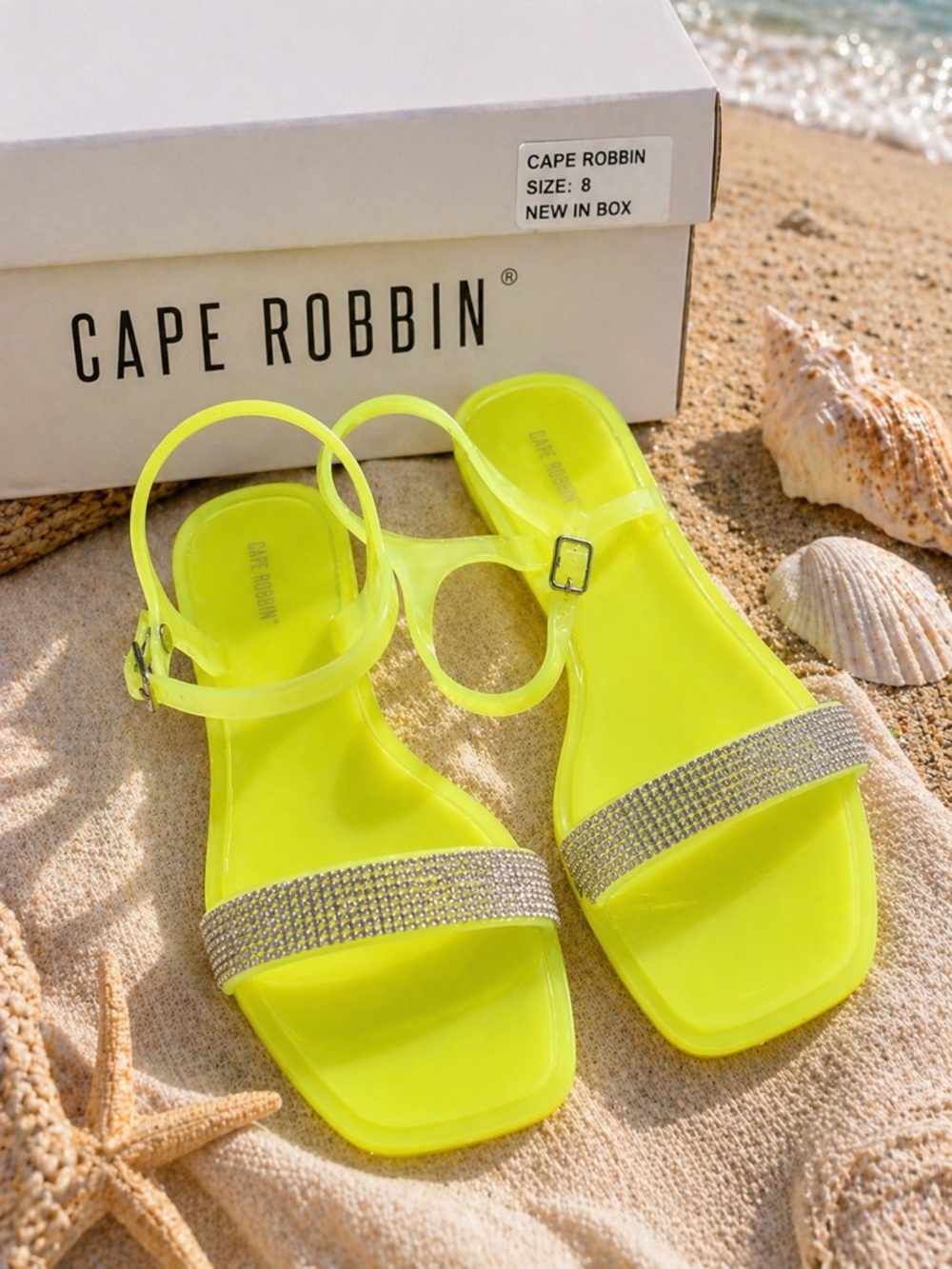 Cape Robbin Neon Yellow Rhinestone Strap Jelly Sandals